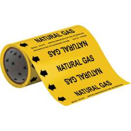 NATURAL GAS Pipe Marker, 30' H x 8" W, Roll of 30', Fits Pipes 2" Dia. or Smaller