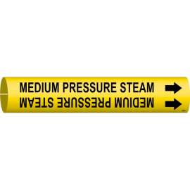 Snap-On Pipe Marker: MEDIUM PRESSURE STEAM, 0.875" H x 0.875" W, Fits Pipes 1.5" Dia. Thru 2.375" Dia.