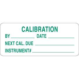 CALIBRATION BY: DATE: NEXT CAL. DUE: INSTRUMENT#: Write-on Inspection Labels, 0.625" H x 1.5" W x 0.0034" D, Green on White