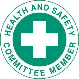 HEALTH & SAFETY COMMITTEE MEMBER Hard Hat Labels, 2" Dia x 0.004" D, Card of 4 Labels, Green on White