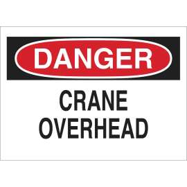 DANGER Crane Overhead Sign, 7" H x 10" W x 0.035" D, Aluminum