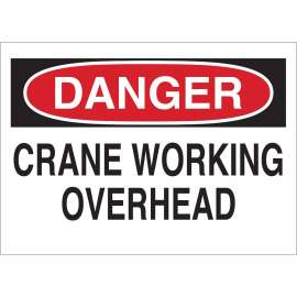 DANGER Crane Working Overhead Sign, 10" H x 14" W x 0.035" D, Aluminum