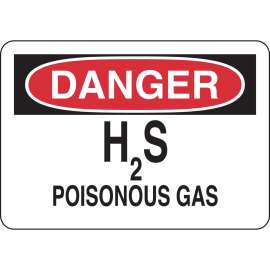 DANGER H2S Poisonous Gas Sign, 7" H x 10" W x 0.035" D, Aluminum