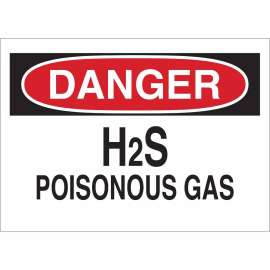 DANGER H2S Poisonous Gas Sign, 10" H x 14" W x 0.035" D, Aluminum