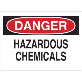 DANGER Hazardous Chemicals Sign, 7" H x 10" W x 0.035" D, Aluminum