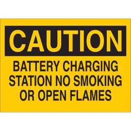 CAUTION Battery Charging Station No Smoking Or Open Flames Sign, 10" H x 14" W x 0.035" D, Aluminum