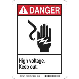 DANGER High Voltage. Keep Out. Sign, 14" H x 10" W x 0.06" D, Polystyrene