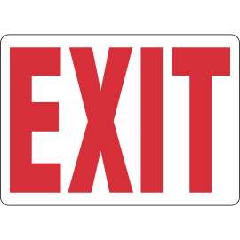 Exit Sign, 10" H x 14" W x 0.004" D, Red on White