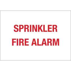 Sprinkler Fire Alarm Sign, 10" H x 14" W x 0.035" D, Red on White, Aluminum