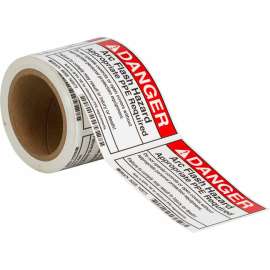 Arc Flash Labels, DANGER - Self-Sticking Polyester, 3.5" H x 5" W x 0.006" D, Roll of 100 Labels, Black/Red on White