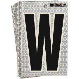 Glow in the Dark 3 in Black, Green Glow on Silver Letter W 10/PK