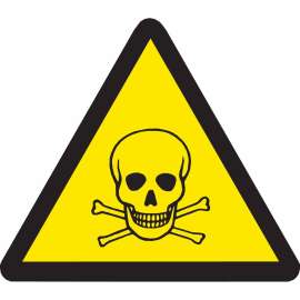 Warning Labels: Vinyl, Black on Yellow, 1 in H x 1" W, Toxic Material Pictogram