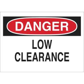 DANGER Low Clearance Sign, 14" H x 20" W x 0.1" D, Fiberglass