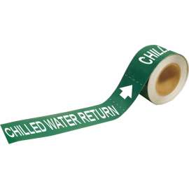 Chilled Water Return Pipe Marker, 2" H x 12" W, Roll of 25 Each, Fits Pipes 2.5" Dia. Thru 6" Dia.