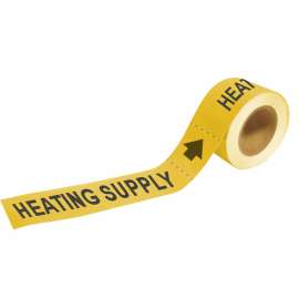 Self-Adhesive Pipe Marker: HEATING SUPPLY, 2" H x 12" W, Roll of 25 Each, Fits Pipes 2.5" Dia. Thru 6" Dia.
