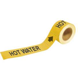 Self-Adhesive Pipe Marker: HOT WATER, 2" H x 12" W, Roll of 25 Each, Fits Pipes 2.5" Dia. Thru 6" Dia.