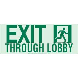 BradyGlo Exit Through Lobby Sign, 7" H x 18" W