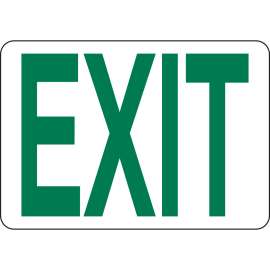 Exit Sign, 7" H x 10" W x 0.006" D, Green on White