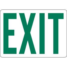 Exit Sign, 10" H x 14" W x 0.006" D, Green on White