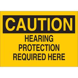 CAUTION Hearing Protection Required Here Sign, 10" H x 14" W x 0.006" D, Polyester