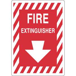 Fire Extinguisher Sign, 14" H x 10" W x 0.006" D, White on Red, Polyester