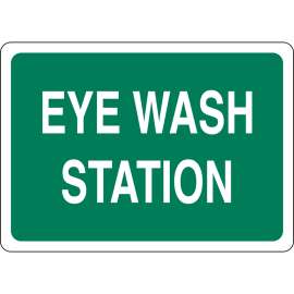 Eye Wash Station Sign, 10" H x 14" W x 0.006" D, Polyester, White on Green