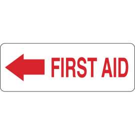 First Aid Sign, 3.5" H x 14" W x 0.006" D, Polyester