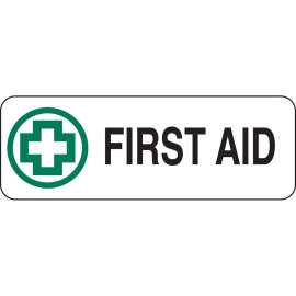 First Aid Sign, 3.5" H x 10" W x 0.006" D, Polyester