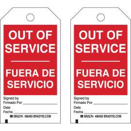 Bilingual Accident Prevention Tags - OUT OF SERVICE Polyester 5.75x3 10PK