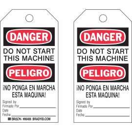 Bilingual Tags DANGER Do Not Start This Machine Polyester 5.75x3 10PK