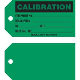 Equipment Status Tag CALIBRATION Paper 3 x 5.75 Black on Green 100/PK