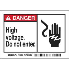 DANGER High voltage. Do not enter. Labels, 3.5" H x 5" W x 0.006" D, Black/Red on White
