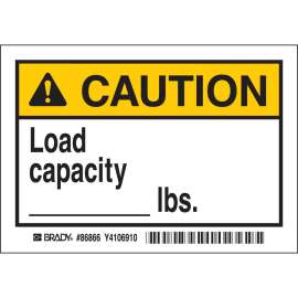 CAUTION LOAD CAPACITY LBS. Labels, 3.5" H x 5" W x 0.006" D, Black/Yellow on White