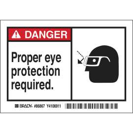 DANGER Proper eye protection required. Labels, 3.5" H x 5" W x 0.006" D, Black/Red on White