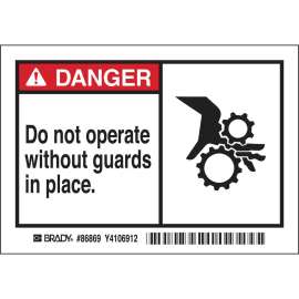 DANGER Do Not Operate Without Guards In Place. Labels, Black/Red on White