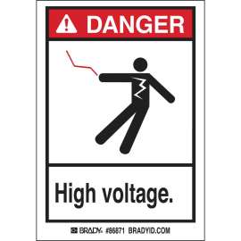 DANGER High Voltage w/Person Pictogram. Labels