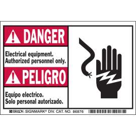 ELECTRICAL EQUIPMENT. AUTHORIZED PERSONNEL Only./EQUIPO ELECTRICO. SOLO PERSONAL AUTHORIZADO, Pack of 5 Labels