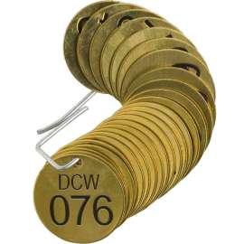 Stamped Brass Valve Tags, 1-1/2" Dia, DOMESTIC COLD WATER (DCW), 076-100, 1/4"