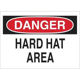 DANGER Hard Hat Area Sign, 10" H x 14" W x 0.006" D, Polyester