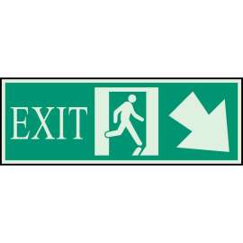BradyGlo Exit Sign, 5" H x 14" W x 0.063" D, Diagonal Down/Right
