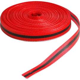 Outdoor Barricade Tape Roll - Woven Polypropylene, Horizontal Stripes, Black on Red, 0.75" x 150'