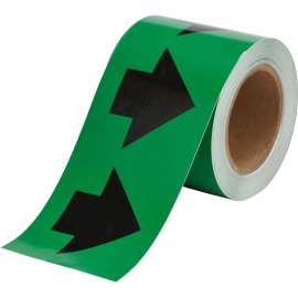 Directional Flow Arrow Tape for Pipe Marking - Roll Form, Vinyl, Black on Green, 4" x 30 Yd