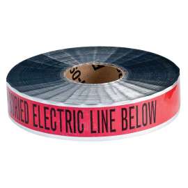 Identoline(R) Underground Tape Roll - Polyester-Encased Aluminum, CAUTION BURIED ELECTRIC LINE BELOW, Black on Red, 2" x 1000'