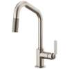 Pull-Down Faucet with Angled Spout and Industrial Handle in Stainless Finish