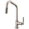 Pull-Down Faucet with Angled Spout and Knurled Handle in Stainless Finish