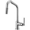 Pull-Down Faucet with Angled Spout and Knurled Handle in Chrome Finish