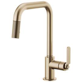 Pull-Down Faucet with Square Spout and Industrial Handle in Luxe Gold Finish