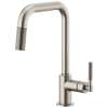 Pull-Down Faucet with Square Spout and Knurled Handle in Stainless Finish