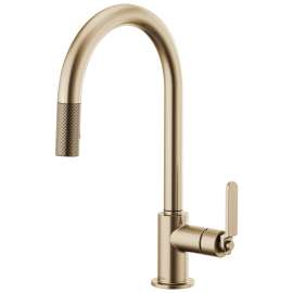 Pull-Down Faucet with Arc Spout and Industrial Handle in Luxe Gold Finish