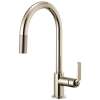 Pull-Down Faucet with Arc Spout and Industrial Handle in Polished Nickel Finish